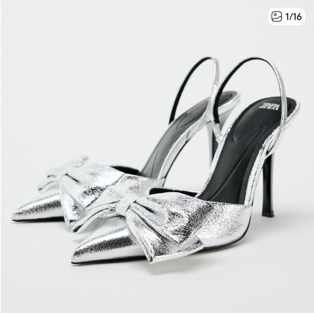 Zara Metallic Bow Trim Pump